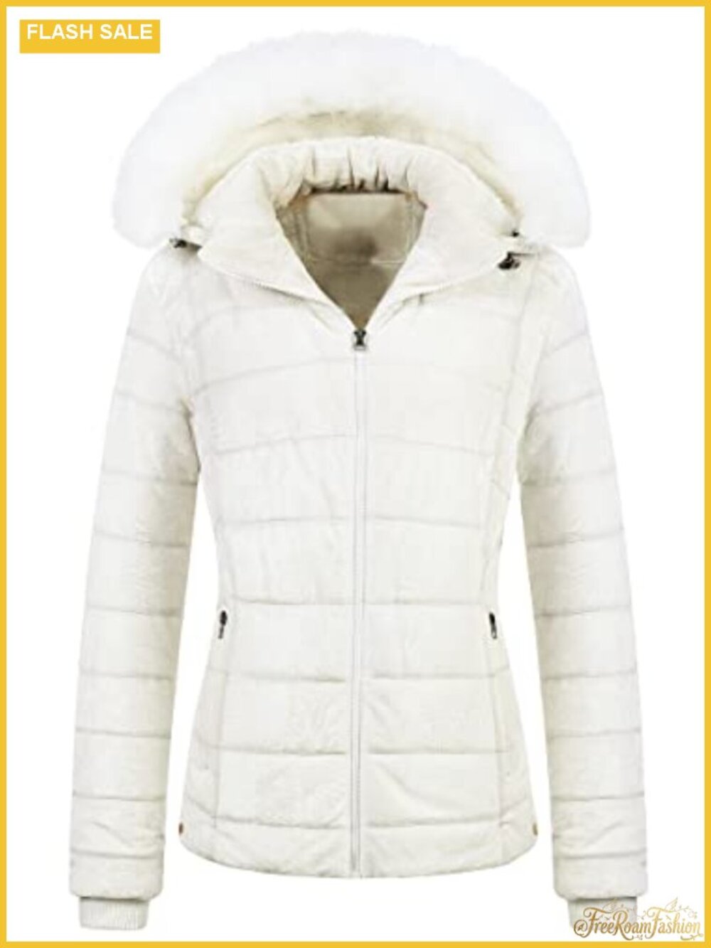 Women's Short Puffer Coat Faux Fur Lining Removable Hood